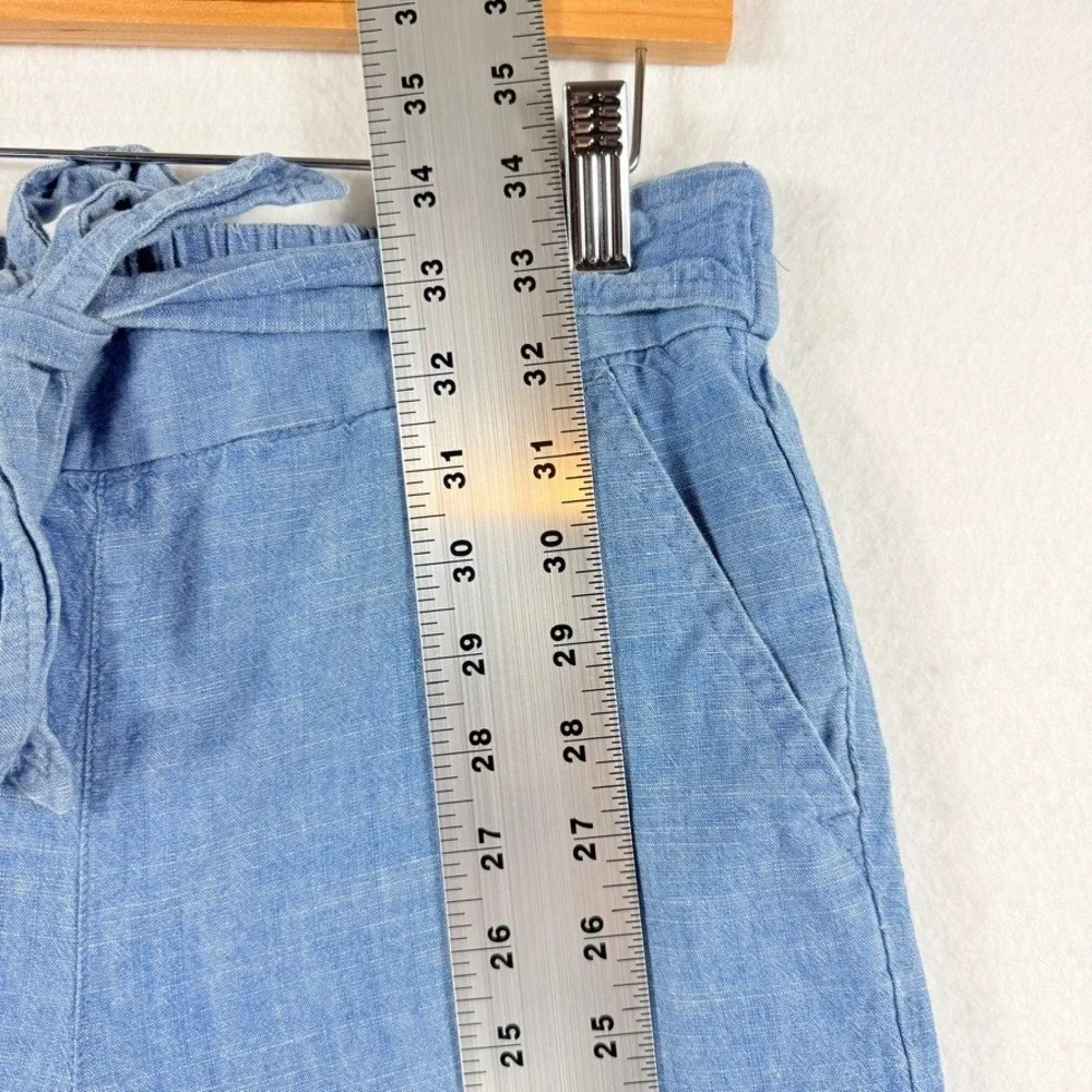 J. Crew Wide Leg Pants Womens 8 Blue Chambray Tie Waist Coastal Casual Travel